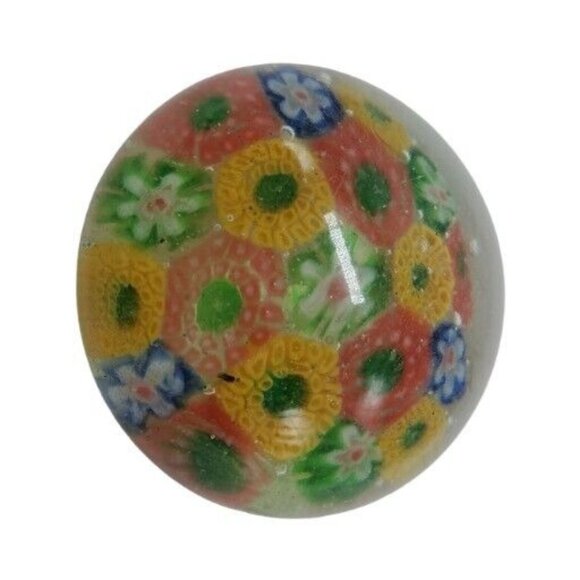 Vintage Art Glass Millefiore Paperwight Retro Flower Orange Yellow Green Blue 2" - Picture 8 of 14